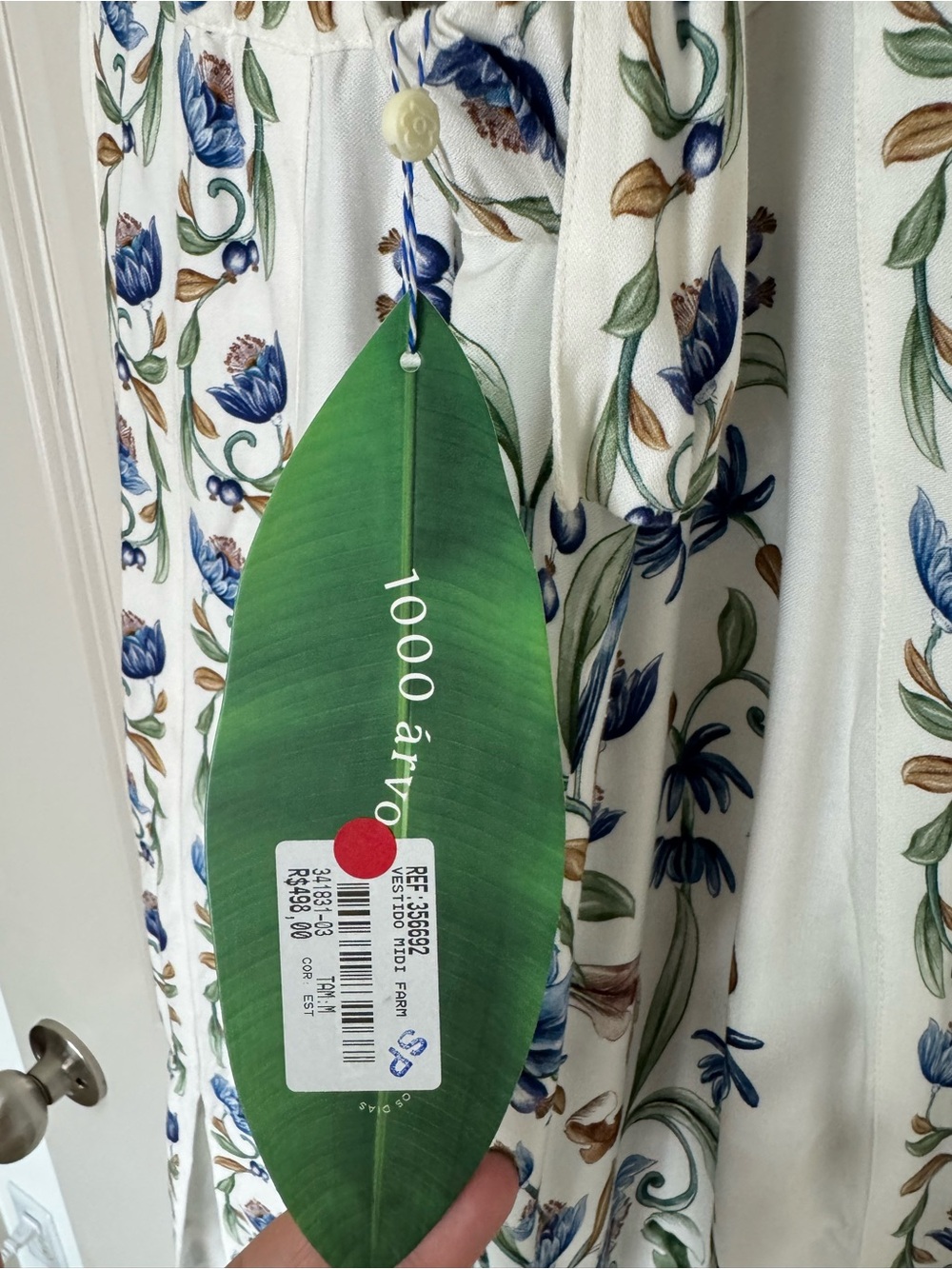 FARM Rio Cream Midi Dress with Blue & Green Floral Scrolls - Picture 4 of 7